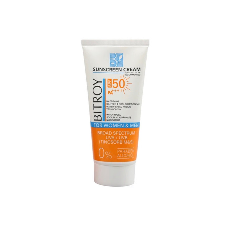 کرم ضد آفتاب بدون رنگ بیتروی SPF 50 مدل فیوژن واتر مناسب پوستهای چرب حجم 50 میلیلیتر