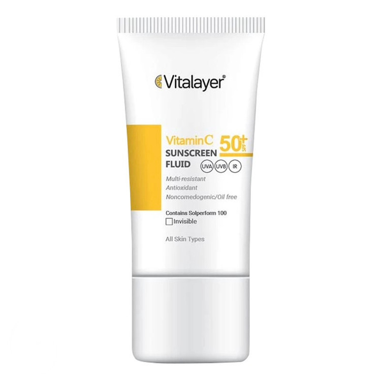فلوئید ضد آفتاب بی رنگ ویتامین C ویتالیر با SPF50 حجم 50 میلی لیتر